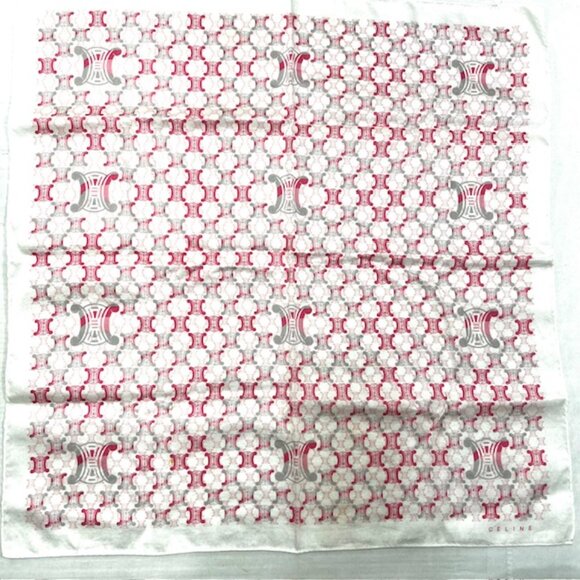 Celine Paris Mini Scarf/Handkerchief Cotton /Silk19.5"  Pink Gray Logo Print(67 - Picture 5 of 6